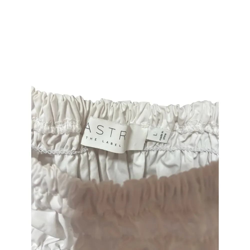 ASTR White Smocked Puff Sleeve Peplum Top Square Neck Size Large